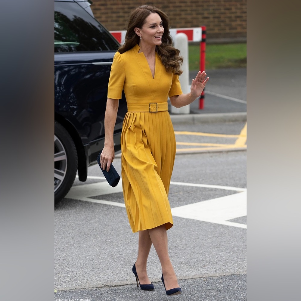 Karen Millen Structured Crepe Forever Pleat Belted Midi Dress